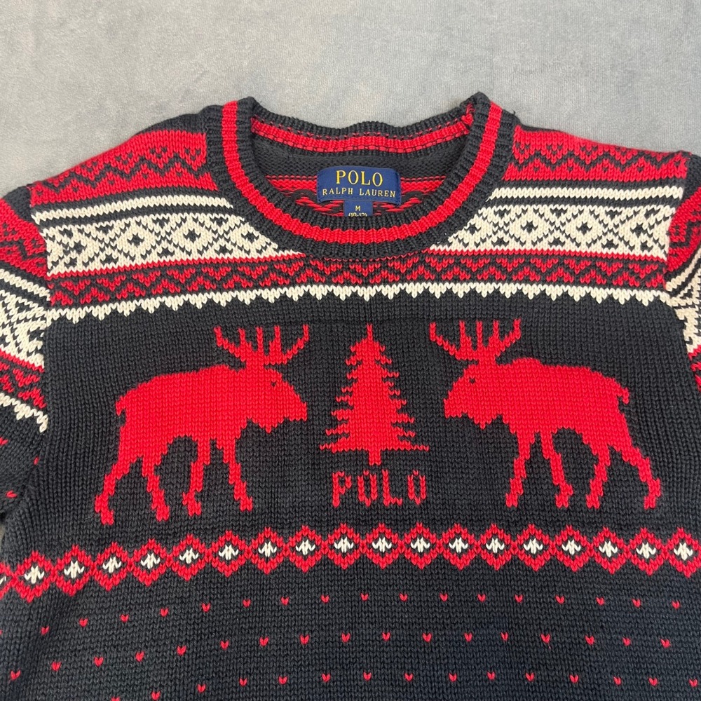 Polo Ralph Lauren Youth‎ Unisex M (10-12) Sweater Fairlsle Holiday Winter Moose - Picture 8 of 8